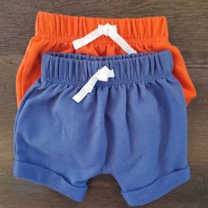 Cat and Jack 2 pack orange and blue newborn shorts with waist string and pockets